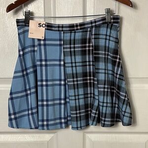 NEW NWT SO Blue Purple Plaid Spliced Pleated High rise  Skirt Mini Skirt Size 9
